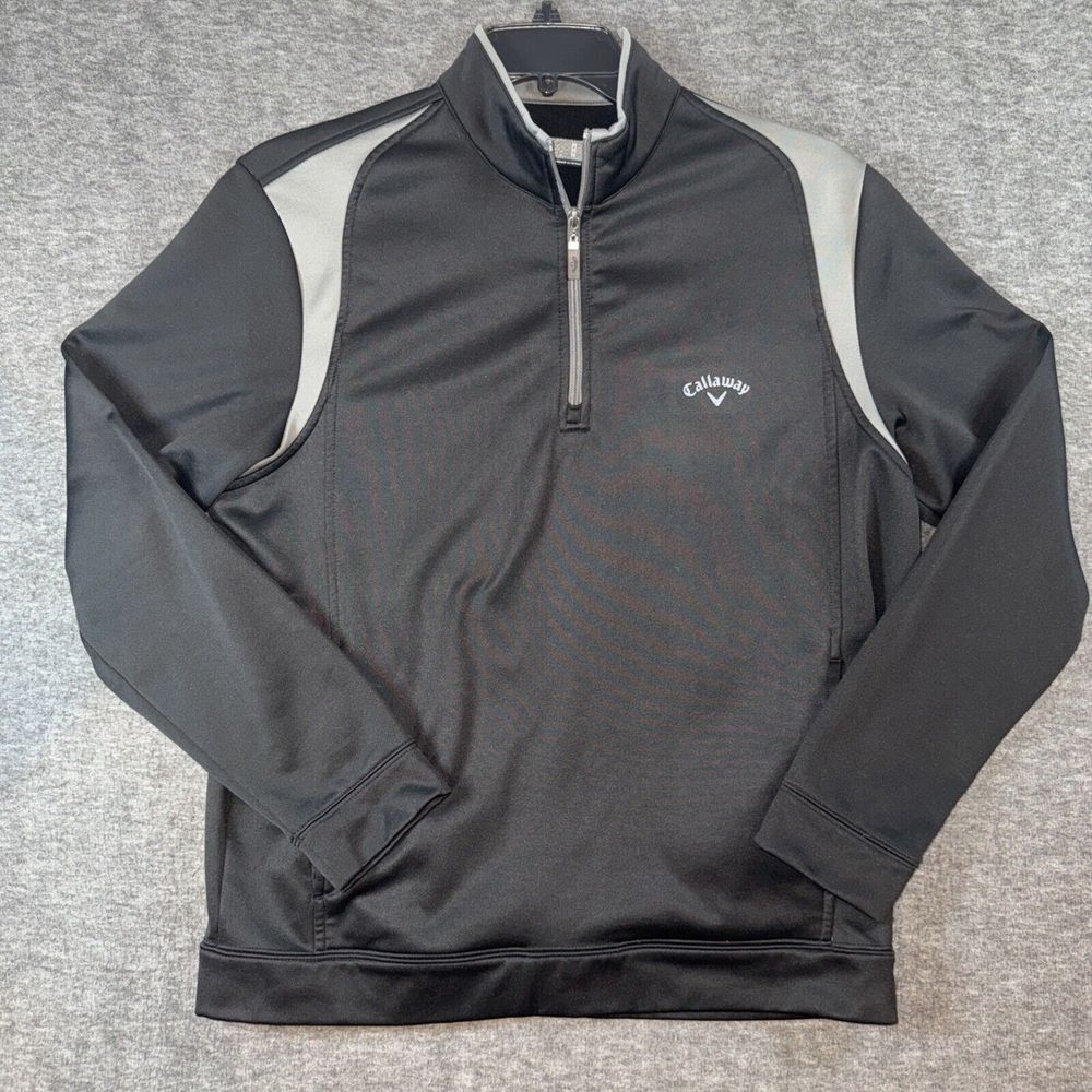 Callaway Men Performance Fleece 1/4 Zip Long Sleeve Pullover Top Golf Black Sz M